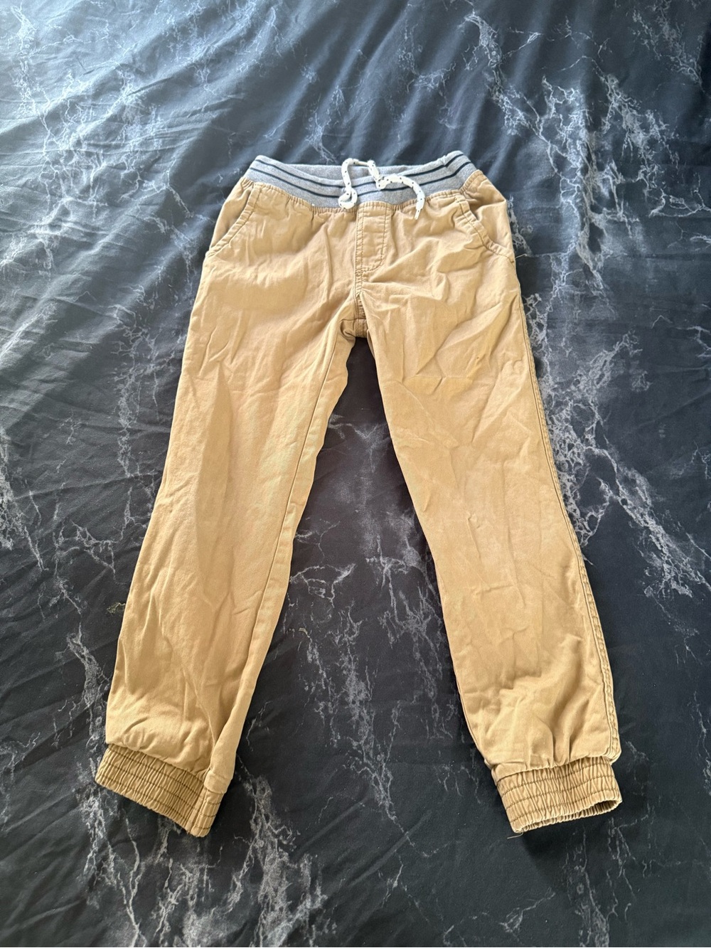 Men's Tan Jogger Pants with Elastic Waist and Ribbed Cuffs
